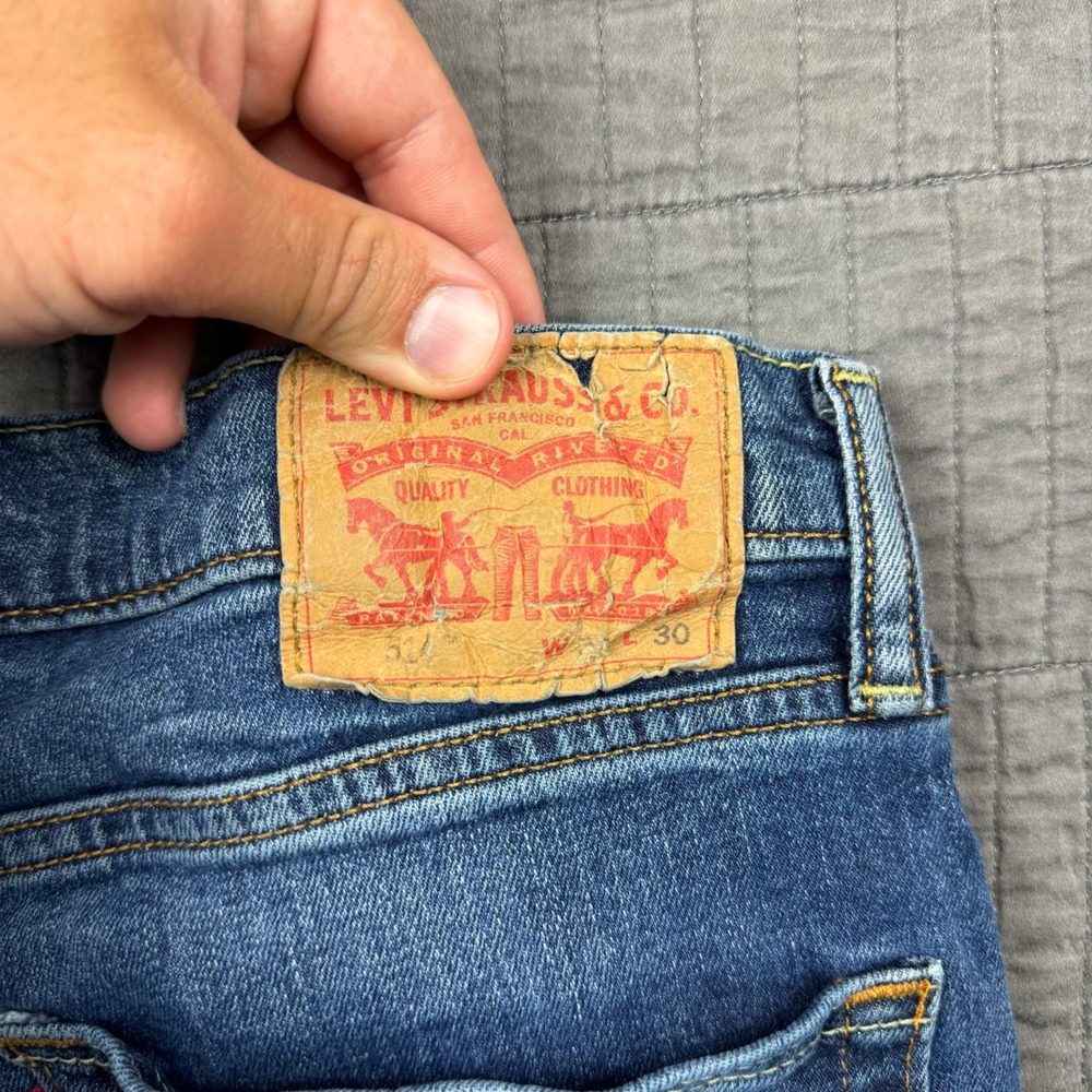 Levis 514 Straight Fit Jeans Men 32x30 Blue Medium Wash Denim Stretch Faded - Picture 6 of 12